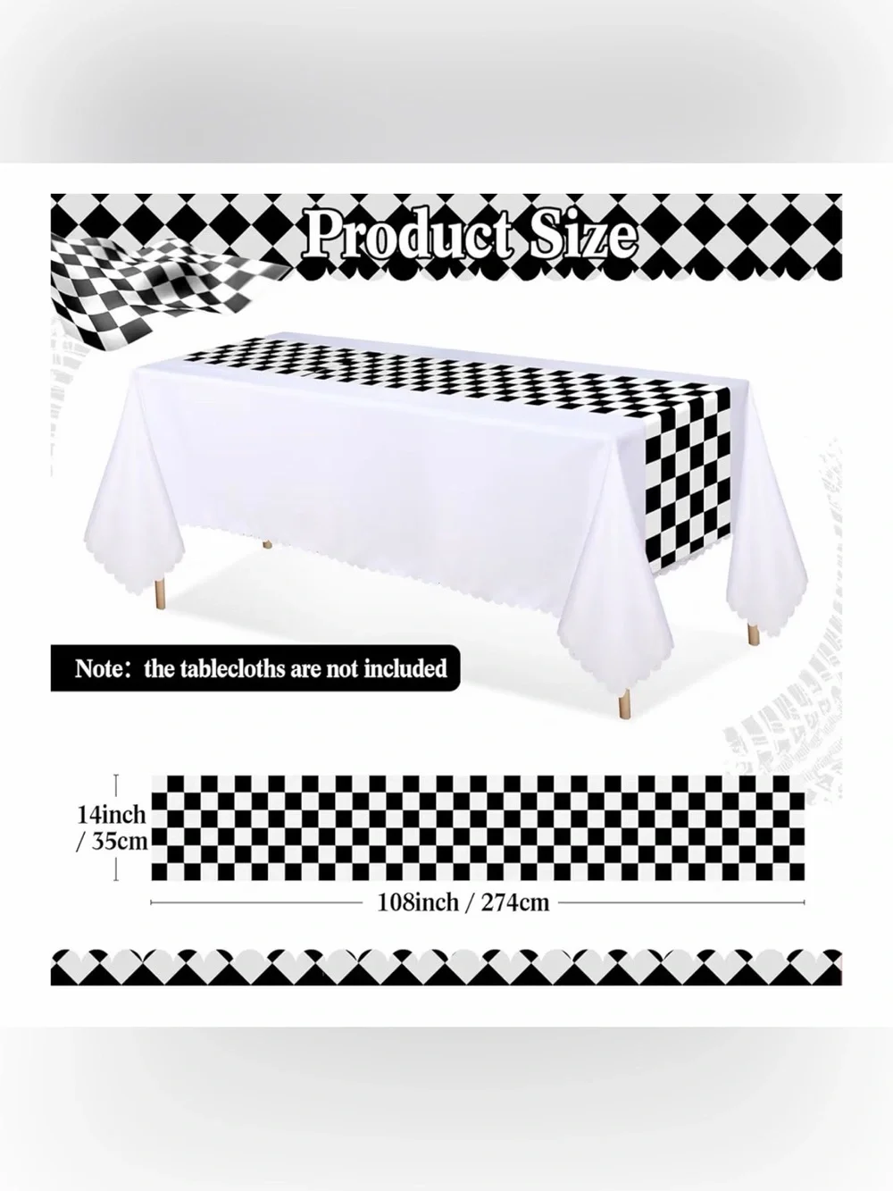 6 Pcs Plastic Checkered Table Runner 14 X 108 Inch Racetrack Road Table Runner